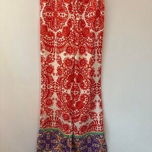 Zara XS Printed Palazzo Pants 70s orange and white paisley print wide leg pants